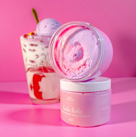 halo holo whipped body buttercream